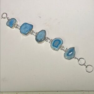 Sterling Blue Druzy Agate Gemstone Bracelet